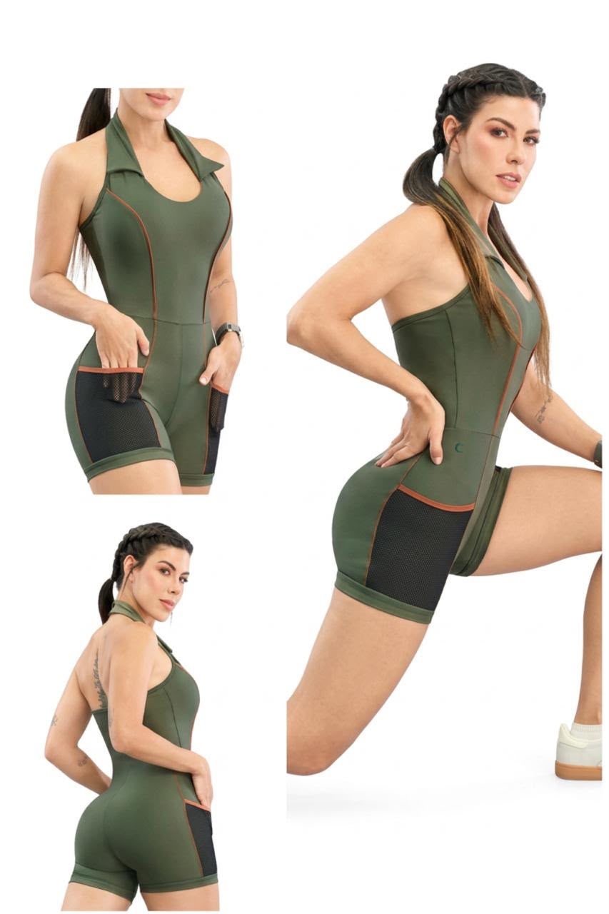 Enterizo verde militar con bolsillos